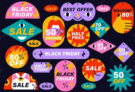 Premium Vector | Vector set of sale discount black friday stickers labels badges or tags modern and colorful promotion marketing Black Friday Cosmetics, Black Friday Advertising, Black Friday Sale Design, Black Friday Campaign, Promotion Marketing, Black Friday Design, Black Friday Banner, Black Friday Ads, Promotional Products Marketing