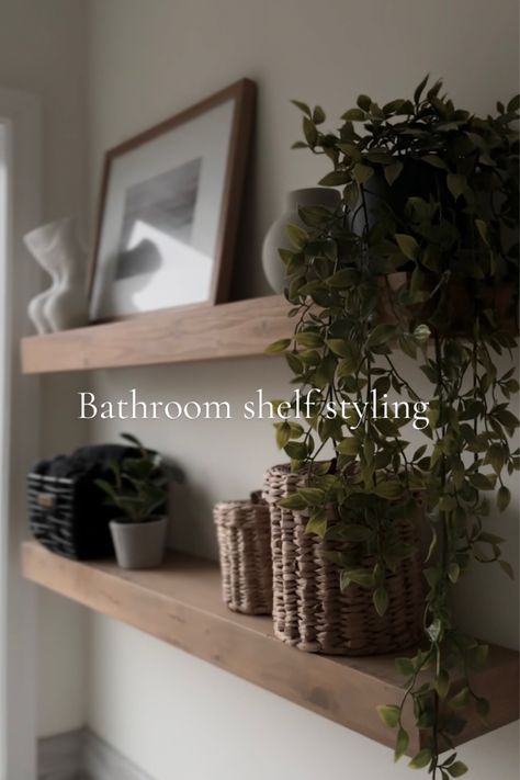 Shop 36" Floating Wood Shelf - … and other curated products on LTK, the easiest way to shop everything from your favorite creators. Guest Bathroom Shelves, Bathroom Floating Shelf Decor, Decor On Floating Shelves, Floating Shelf In Bathroom, Modern Organic Bathroom Decor, Bathroom Floating Shelves Decor, Floating Shelves In Bathroom, Bathroom Shelf Styling, Bathroom Shelves Decor