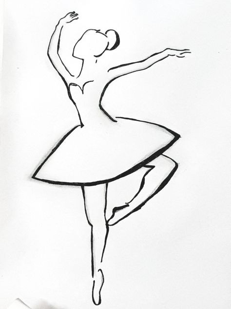 Ballet Easy Drawings, Dancer Silhouette Contemporary, Simple Ballet Drawing, Ballerina Easy Drawing, Simple Ballerina Drawing, Dancing Person Drawing, Ballerina Art Paintings Easy, Ballet Dancer Drawing Simple, How To Draw A Ballerina Step By Step