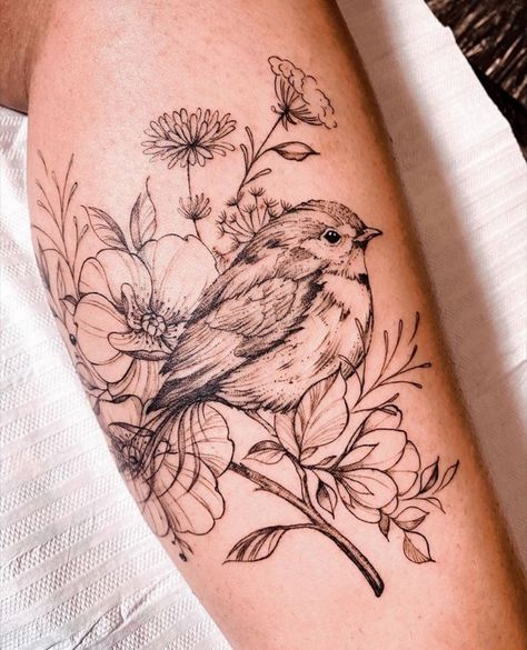 Meadowlark Tattoo, Lark Tattoo, Western Meadowlark, Flower Tat, Nature Tattoo Sleeve, Sparrow Tattoo, Sweet Tattoos, Birth Flower Tattoos, Painting Tattoo