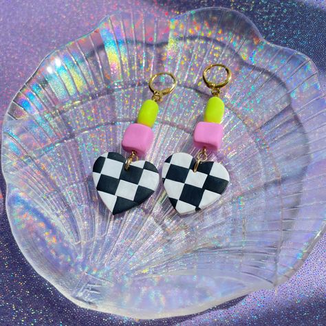 Craft Clay, 90s Earrings, Quirky Jewelry, Handmade Clay Jewelry, Polymer Earrings, Polymer Clay Diy, Polymer Jewelry, Craft Accessories, Cute Clay