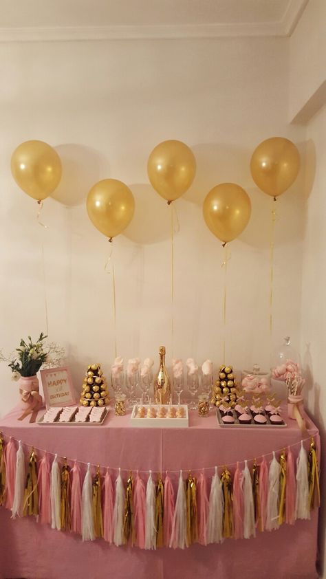 Pink And Beige Birthday Party, Gold And Pink Theme Party, Pink And White And Gold Birthday Party, Pink Gold Birthday Theme, Pink Gold And White Graduation Party, Pink And Gold Birthday Party Women, Birthday Party Decorations Pink And Gold, Graduation Party Rose Gold, Pink Gold Birthday Party Decorations