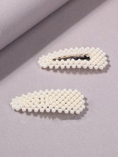 White  Collar  Plastic   Embellished   Women Accessories Hair Clips Pearl, Make Up For 11 Yo, White Hair Clips, White Hair Accessories, Pearl Clips, White Hair Clip, White Hair Accessory, Pearl Hair Clips, Hair Accessories Pearl