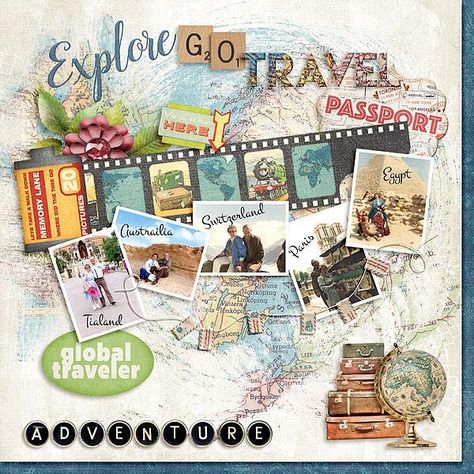 Travel Scrapbook Title Page, Vacation Scrapbook Ideas Layout, 2023 Scrapbook, Scrapbook Gallery, Scrapbooking Layouts Travel, Cruise Scrapbook, Travel Scrapbook Pages, Scrapbook Design Layout, Beautiful Scrapbook Layouts