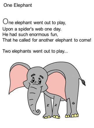 One Elephant poem Elephant Songs For Preschool, Zoo Songs, Zoo Lessons, Elmer The Elephant, Preschool Jungle, Animal Songs, Preschool Poems, Zoo Preschool, Toddler Songs