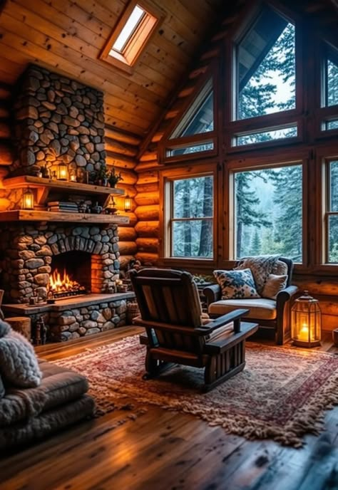 Small Cabin Interior Ideas Tahoe Cabin Interior, Cozy Cabin Layout, Little Cabin Interior, Cabin Lighting Ideas, Cute Cabin Interior, Cozy Small Cabin, Cozy Cabin Fireplace, Small Cabin Interior Ideas, Log Cabin Aesthetic