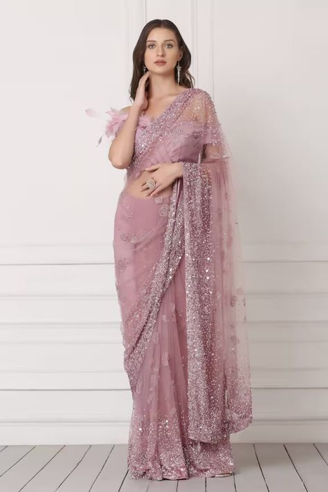 Pooja Peshoria | Designer Sarees, Gowns, Lehengas | Aza Fashions Cheap Saree With Unstitched Blouse For Festivals, Kurta Ideas, Net Saree Blouse Designs, Net Saree Blouse, Simple Saree Designs, Resham Work, Purple Saree, Fancy Sarees Party Wear, Saree Poses