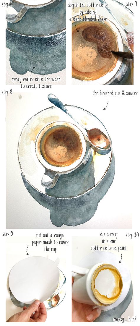 Watercolor Art Coffee Cup, Cup Of Coffee Drawing, Watercolor Food Art, Coffee Cup Painting, Watercolor Coffee Cup, Cafe Watercolor, Drawing Cup, Coffee Art Painting, Coffee Watercolor