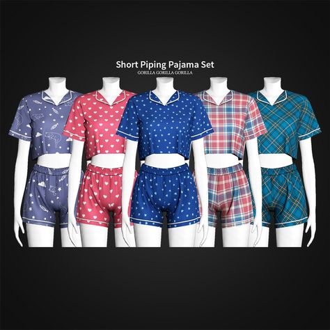 Short Piping Pajama Set | Gorilla Gorilla Gorilla on Patreon Cc Pajamas The Sims 4, Sims 4 Cc Patreon Comfy Clothes, Sims 4 Cc Gorilla Patreon, Sims4 Cc Pjs Patreon, Sims 4 Cc Pajamas Female Patreon, Sims 4 Cc Nightwear Patreon, Pjs Cc Sims 4, Sims 4 Pajama Set, Pajama Cc Sims 4