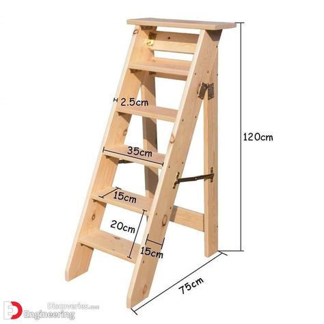 Standard Dimensions And Sizes For Different Types Of Furniture - Engineering Discoveries درج السلم, Wood Step Stool, Wood Steps, Diy Patio Furniture Cheap, Diy Wooden Projects, Wooden Ladder, Types Of Furniture, Funky Painted Furniture, Wooden Projects