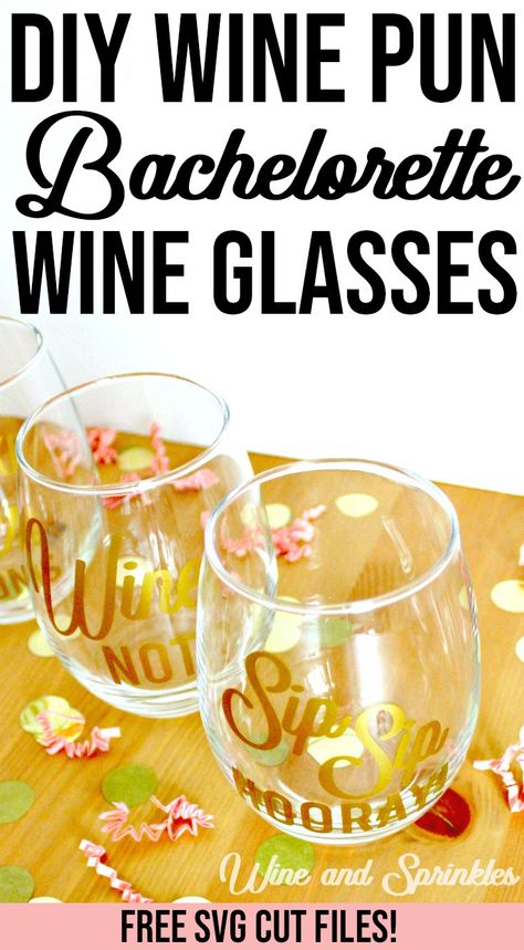 Bachelorette Wine Glasses, Bachelorette Wine, Wine Puns, Wine Glass Sayings, Wine Glass Decals, Awesome Bachelorette Party, Party Projects, Wine Night, Diy And Crafts Sewing