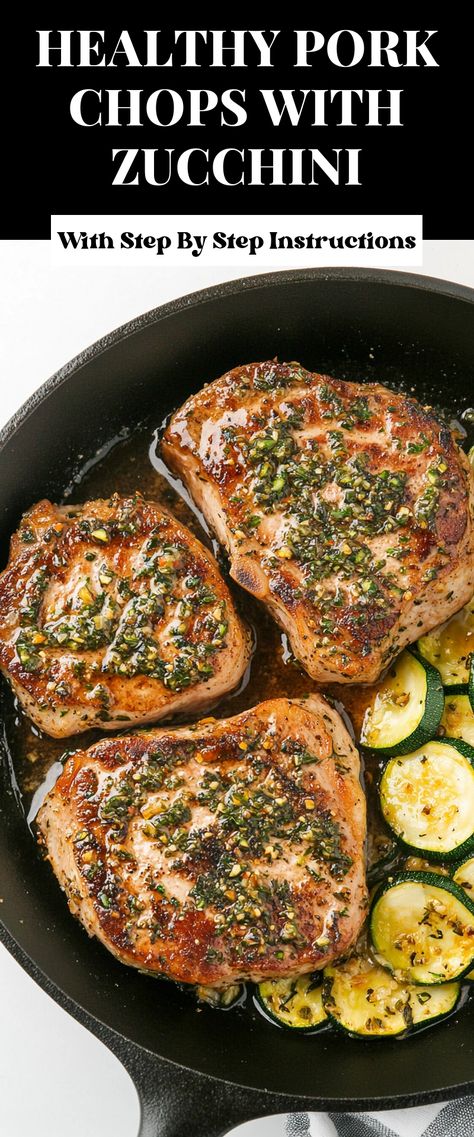 Image for Healthy Pork Chops with Zucchini Pork Chops With Zucchini, Quick Pork Chops, Best Pork Chops, Healthy Pork Chops, Healthy Pork Recipes, Keto Pork Chops, Keto Pork, Healthy Pork, Broccoli Recipes