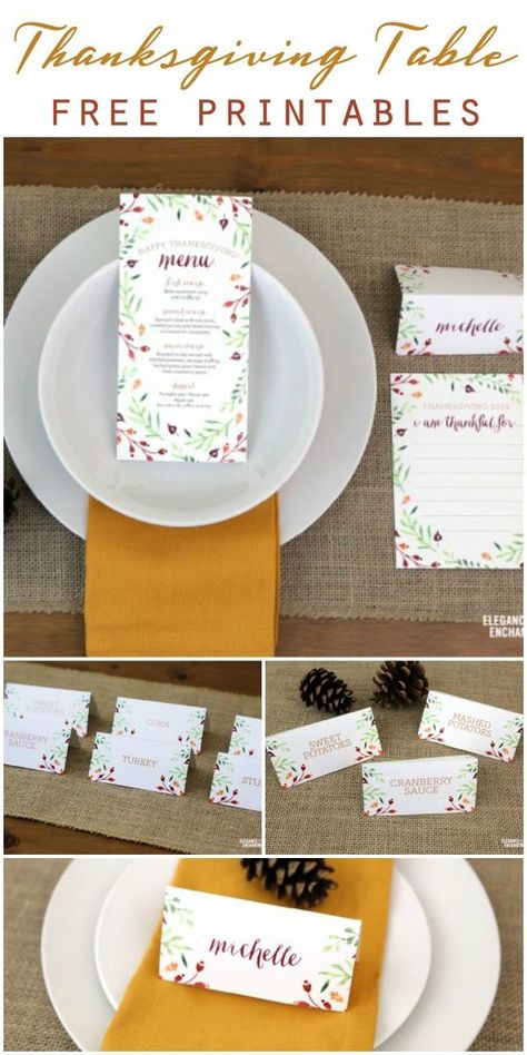 Free Thanksgiving Table Printables Thanksgiving Menu Printable, Recipe Smoothie, Free Thanksgiving Printables, Printable Place Cards, Thanks Note, Printable Menu, Thanksgiving Diy, Thanksgiving Traditions, Thanksgiving Design