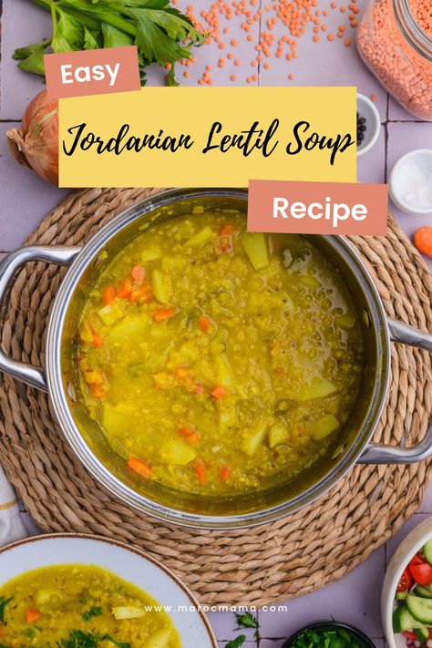 Warm up with this quick & cozy Jordanian Lentil Soup! Ready in an hour, packed with protein & fiber. Perfect for any night or a light Ramadan meal! Iftar Recipes, Red Lentil Soup, Green Lentils, Moroccan Food, Different Vegetables, Ramadan Recipes, Red Lentil, Lentil Soup, Side Salad