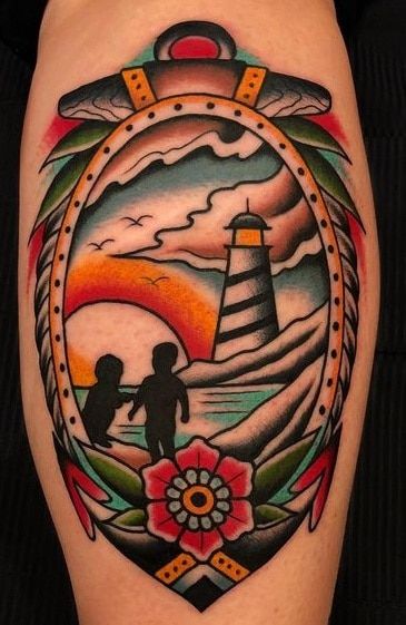 American Traditional Tattoos: History, Meanings, Artists & Designs Traditional Tattoo For Son, Naval Tattoos, Traditional Lighthouse Tattoo, Tattoo For My Son, Traditional Butterfly Tattoo, Traditional Eagle Tattoo, Inspiring Tattoos, American Traditional Tattoos, Traditional Tattoo Designs