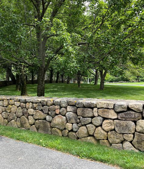 Connecticut CT Dark Fieldstone Wall Stone Wallstone Field Stone Wall Garden, Fieldstone Wall, Field Stone Wall, Rock Foundation, Stone Walls Garden, Pond House, Front Yards Curb Appeal, Pony Wall, Sand And Gravel