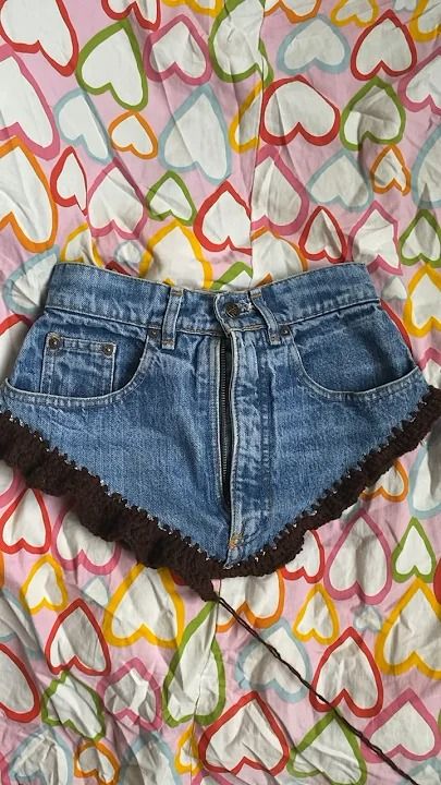 Upcycling denim with crochet #youtubeshorts#upcycling#crochet#crocheting#diy#subscribe#shorts#fyp Denim Crafts, Diy Crochet, Crochet, Upcycling