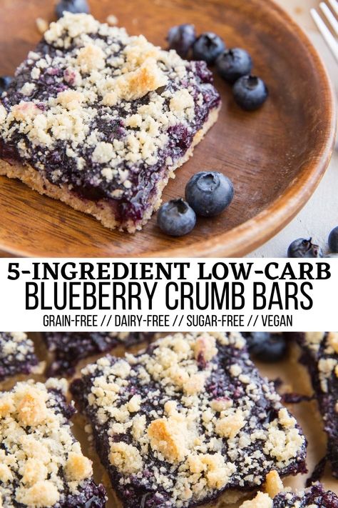 Low-Carb Blueberry Crumb Bars - The Roasted Root Easy Blueberry Desserts, Healthy Blueberry Recipes, Blueberry Crumb Bars, Blueberry Desserts Recipes, Blueberry Crumble Bars, Low Sugar Desserts, Dairy Free Low Carb, Crumb Bars, Blueberry Desserts