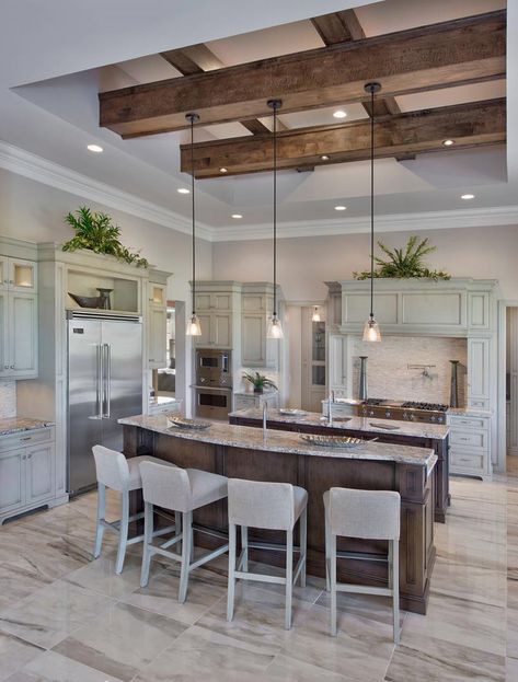 Great Hardwood Design Kitchen With 2 Islands Layout, Kitchen With 2 Islands, Kitchens With Two Islands, Gray Kitchens, Double Island, Cabinets Gray, Double Island Kitchen, Kitchen Layouts With Island, Replacing Kitchen Countertops