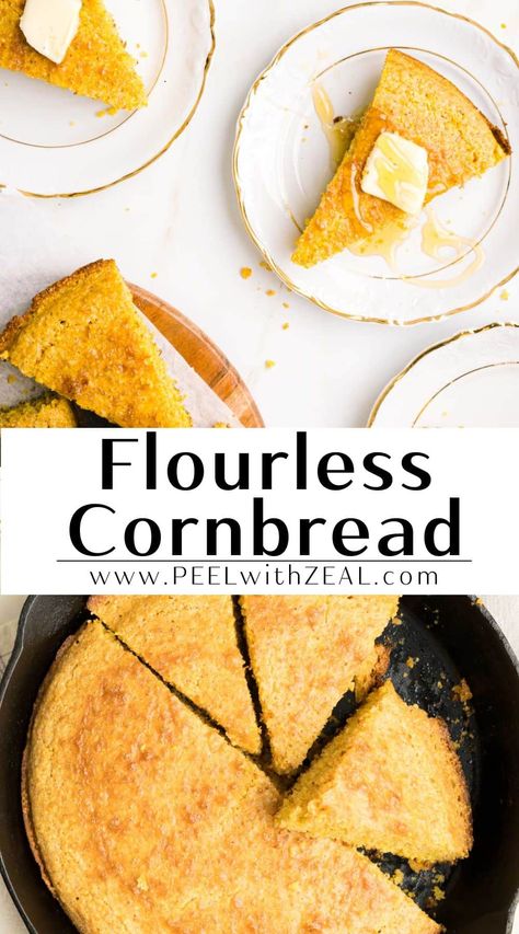 Discover the perfect gluten-free cornbread recipe made exclusively with 100% cornmeal, no flour involved. Enjoy a moist, flavorful, and crumbly cornbread that's both delicious and celiac-friendly. You can use this recipe to make sweet GF cornbread or leave as is and use it for gluten-free stuffing. Flour Free Cornbread Recipe, Gluten Free Cornbread Recipe Easy, Gluten Free Sweet Cornbread, Cornbread Without Flour, Cornmeal Recipes Gluten Free, Gluten Free Sweet Potato Cornbread, Gf Cornbread Recipe, Cornbread Recipe No Flour, Cornbread No Flour