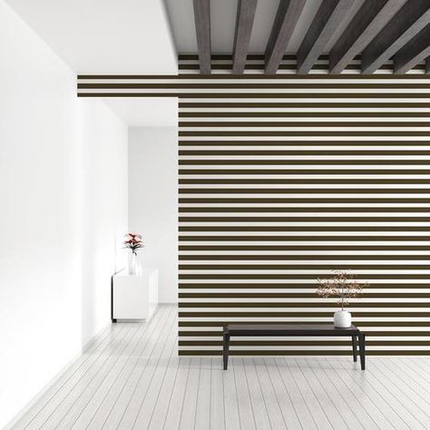 Horizontal Lines In Interior Design, Commercial Lobby Design, Brown Striped Wallpaper, Geometric Furniture Design, Creative Wall Design, Geometric Furniture, Wall Pattern, Interior Elements, Horizontal Lines