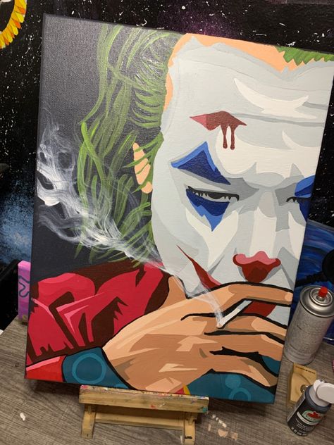 Joker Painting Acrylics, Joker Painting Easy, Joker Canvas Painting, Joker Canvas, Joker Painting, Joker 2019, Trippy Painting, Joker Art, Room Canvas