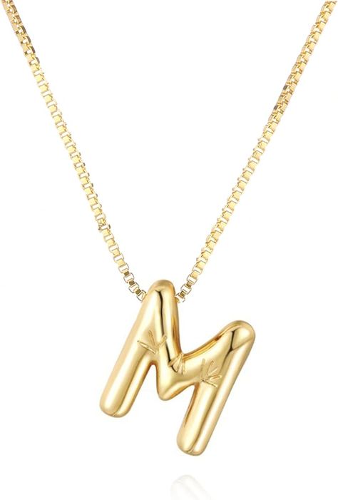 Amazon.com: Ouraqto Bubble Letter Necklace Gold Initial Necklace Gift Box Packaging A-Z Pendant Charm Necklace for Women 14K Dainty Gold Necklace Custom Name Personalized Jewelry Gift : Clothing, Shoes & Jewelry Bubble Letter Necklace, Letter Necklace Gold, Gold Initial Necklace, Bubble Letter, Gold Letter Necklace, Necklace Gift Box, Initial Necklace Gold, Bubble Letters, Dainty Gold Necklace