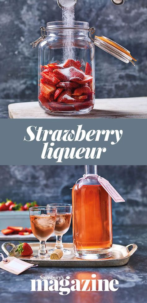 Follow our step-by-step guide to making your own strawberry liqueur - a luscious infused vodka, turned a delicate pink by summer fruits. Vodka Cake Recipes, Strawberry Liquor Recipes, Infused Alcohol Recipes, Making Alcohol, Homemade Liqueur Recipes, Vegan Beverages, Brandy Recipe, Boozy Treats, Diy Alcohol