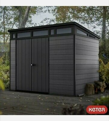 (eBay) Keter Cortina 9ft 2" x 7ft / 2.8 x 2.1 m Garden Storage Durable Plastic Shed New Slanted Roof, Outdoor Garden Sheds, Plastic Sheds, Wood Composite, Large Garden, Outdoor Storage Sheds, Indoor Christmas, Aesthetic Look, Side Window