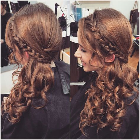 Side swept updo with braid done by Tara Tozzi Updo With Braid, Side Swept Updo, Homecoming Hairstyle, Bridesmaid Hair Side, Pageant Hair, Side Braid Hairstyles, Long Box Braids, Homecoming Hair Down, Side Swept