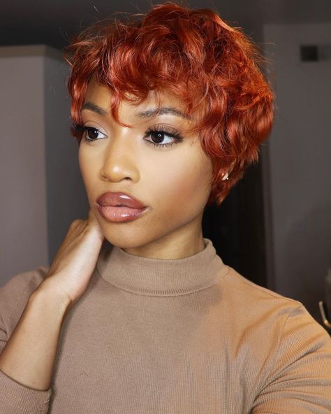 Ginger Pixie Cut Black Women, Ginger Finger Waves, Copper Pixie Cut, Ginger Pixie Cut, Pixie Cut Curly, Colored Hairstyles, Diva Hair, Finger Waves Short Hair, Ginger Color