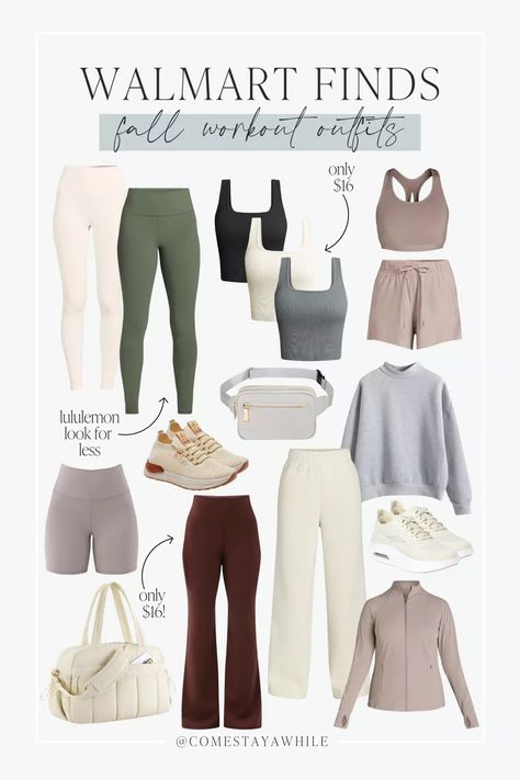 Updating my workout wardrobe for fall and I found the cutest items from Walmart! Loving the neutrals and dark tones! So obsessed!! 🤩🤎 Fitness fashion. Athletic wear. Athleisure. Sporty outfit. Casual outfit. Follow comestayawhile for more authentic, affordable DIY home renovations, home decor, fashion picks, beauty favorites, humor, parenting, and more. Amandalovesamazon shops for budget friendly neutral, modern farmhouse home decor, mom on the go beauty products, & working mom fashion styles. Active Mom Outfits, Yoga Mom Outfit, Modest Athletic Outfits, Neutral Modern Farmhouse, Working Mom Fashion, Diy Home Renovations, Athleisure Capsule Wardrobe, Athleisure Capsule, Sporty Outfit