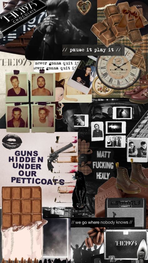 chocolate the 1975 #the1975 #the1975shuffle #chocolate #chocolatesong #chocolatethe1975 #mattyhealy #music #band #brown Matty Healy, Collage Inspiration, Never Gonna, The 1975, Music Band, My Pinterest, Songs, Collage, Band