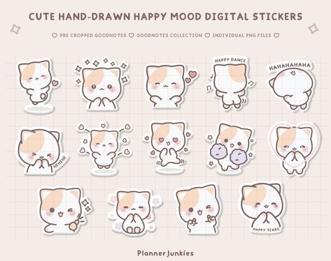 Mood Stickers Planners, Cute Emotes, Planning Apps, Goodnotes Stickers, Digital Planner Stickers, Happy Mood, School Inspiration, Digital Planning, Cute Happy