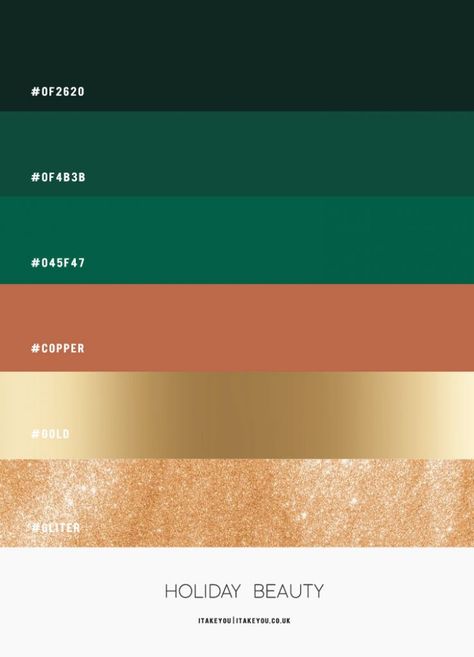 Copper, Green, Gold and Glitter Colour Scheme { Holiday Colour Combo } Copper Colour Palette, Green Combination, Green Color Combinations, Gold Color Combination, Gold Color Palettes, Pin Search, Gold Palette, Gold Color Scheme, Green Color Schemes