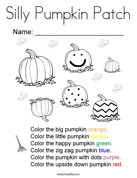 Silly Pumpkin Patch Coloring Page - Twisty Noodle Silly Pumpkin, October Preschool, Pumpkin Coloring, Fall Worksheets, October Activities, Halloween Kindergarten, Pumpkin Activities, Halloween Worksheets, Fall Preschool Activities