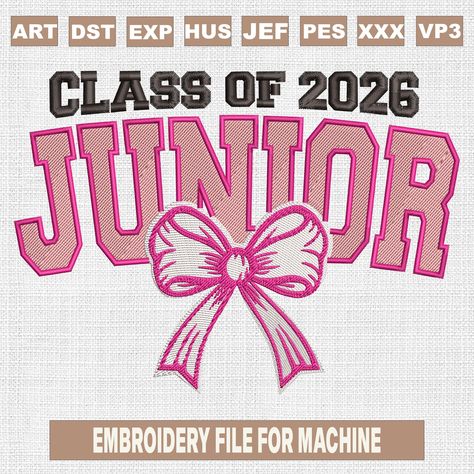 Junior 2026 embroidery designs, class of 2026 embroidery pattern, back to school embroidery files trendy, gifts for scholl, 5x7 by Linhcraftshop on Etsy Class Of 2026, School Embroidery, Trendy Gifts, Vinyl Designs, Embroidery Pattern, Embroidery Files, Embroidery Machine, Embroidery Patterns, Machine Embroidery