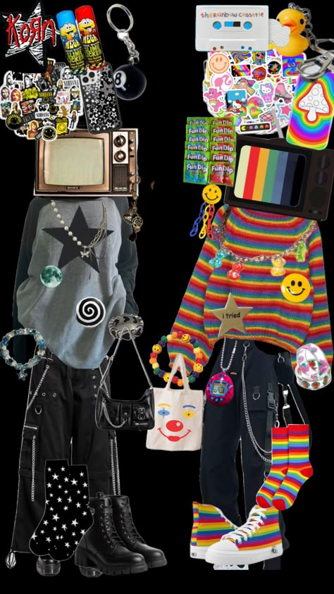 🩶❤️✨☁️⚫️ Goblin Core Outfit, Kid Core Outfits, Weirdcore Outfits, Indie Outfit Inspo, Silly Clothes, Weirdcore Aesthetic, Scene Outfits, Funky Outfits, Scene Kids