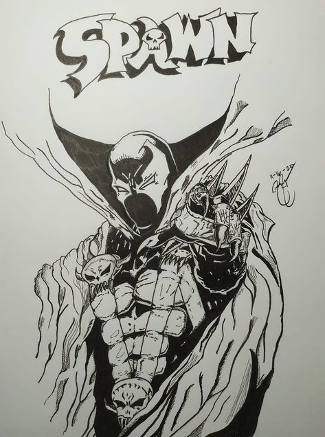 Spawn Drawing Sketch, Spawn Drawing, Sketch Board, Spawn Comics, Sal Buscema, Comic Art Sketch, Pink Power Rangers, Wood Burn Designs, Todd Mcfarlane