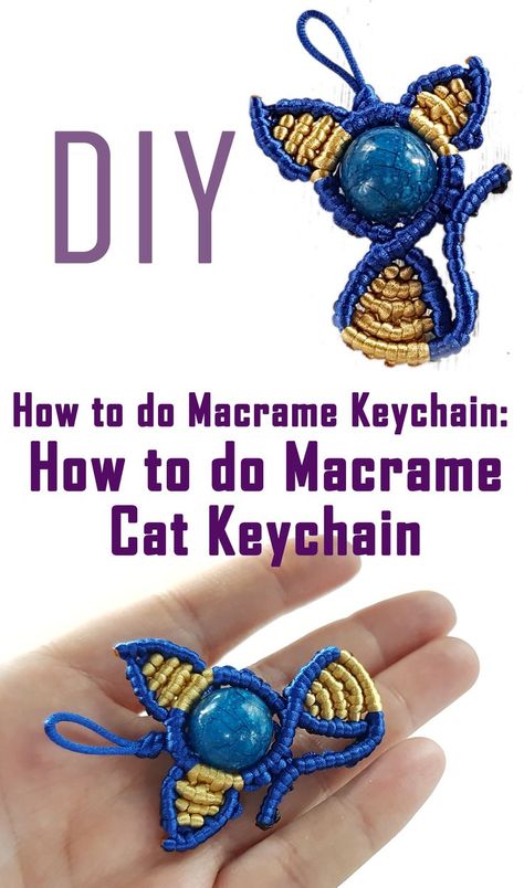 Cat Macrame, Macrame Keychain Tutorial, How To Do Macrame, Macrame Animals, Keychain Tutorial, Macrame Tutorials, Macrame Keychain, Cat Keychain, Macrame Patterns Tutorials