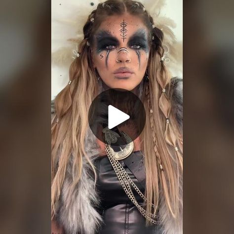 Viking Costume Female Diy Simple Ideas, Viking Makeup Female Warrior Tutorial, Viking Halloween Costume Women, Viking Warrior Makeup, Viking Make Up Woman, Viking Makeup Female Warrior, Womens Viking Costume Diy, Viking Costume Female Diy, Viking Outfit Woman Warriors