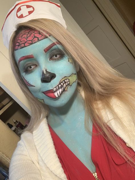 Halloween zombie nurse Nurse Zombie Makeup, Dead Nurse Makeup, Zombie Half Face Makeup, Zombie Nurse Makeup, Zombie Cartoon Makeup, Comic Zombie Makeup, Real Zombies, Zombie Nurse, Creative Halloween Makeup