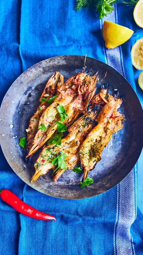 Butterflied Prawns, Coal Bbq, Herb Butter Recipe, Chilli Prawns, Small Food Processor, Cell Growth, Herb Butter, Just Cooking, Butter Recipe