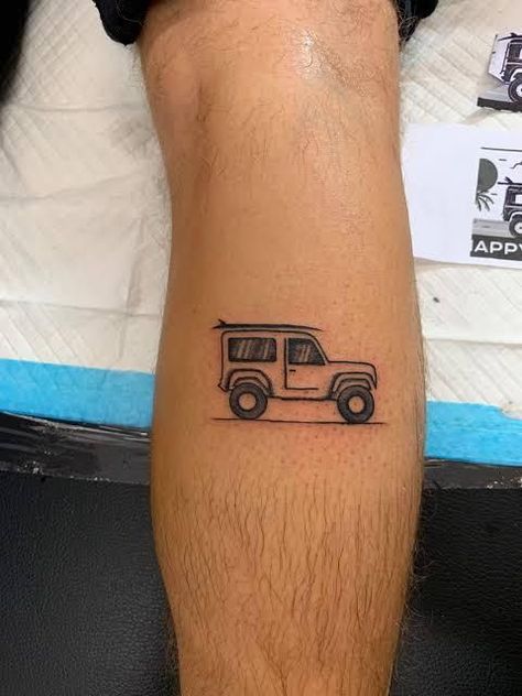 Defender Tattoo Ideas, Landrover Tattoos, Offroad Tattoo Ideas, Land Rover Tattoo, Offroad Tattoo, Defender Tattoo, Simple Car Tattoo, 4x4 Tattoo, Jeep Tattoo