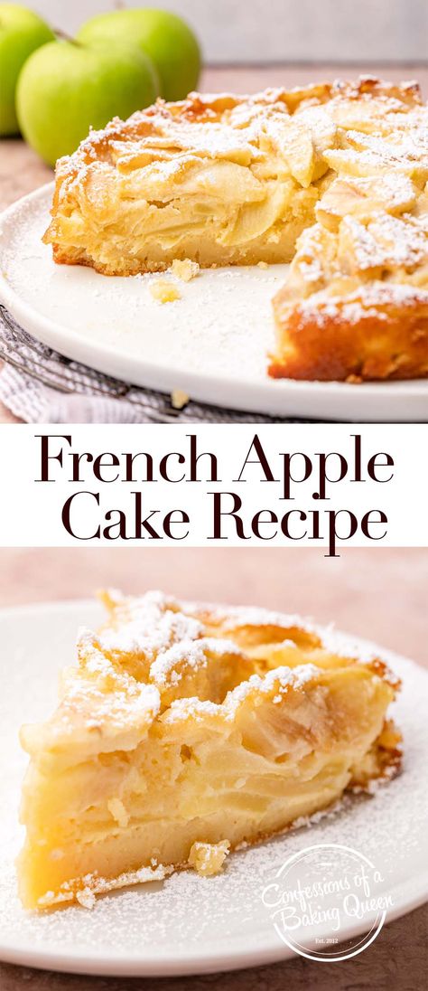 Get ready to enjoy a piece of this melt-in-your-mouth French Apple Cake. It's so good and step-by-step photos teach you how to bake this delicious cake recipe. Baking Cake Recipes, Cake Recipes Birthday, French Apple Cake Recipe, Apple Cake Recipe Easy, Birthday Cake Recipes, Apple Custard, French Apple Cake, Apple Cake Recipe, Apple Dump Cakes