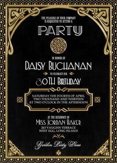 Gatsby Invitation Art Deco Birthday Party or Bridal Shower Black and Gold 30th… 1920s Party Invitations, 1920s Prom, Gatsby Party Invitations, Gatsby Invitation, Great Gatsby Invitation, 1920 Party, Gatsby Wedding Invitations, Gatsby Birthday Party, Art Deco Invitations