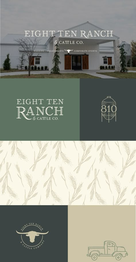 Eight Ten Ranch Branding - Hayley Bigham Designs - Tulsa Branding Studio  - Farmhouse Branding - Wedding and Event Venue Ranch Brands Design, Modern Farm Branding, Farmhouse Graphic Design, Farmhouse Logo Design, Ranch Branding Design, Modern Farmhouse Branding, Ranch Logo Design Ideas, Farm Branding Design, Farming Branding