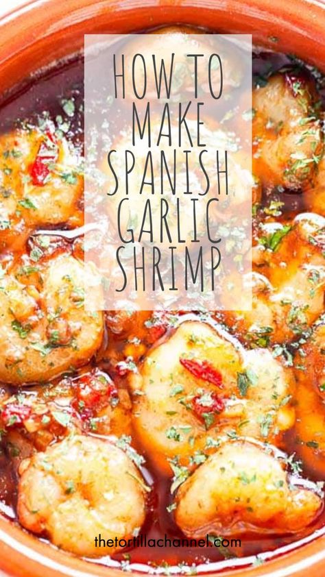 Garlic Shrimp Tapas, Prawn Tapas Recipe, Spanish Shrimp Tapas, Spanish Garlic Prawns, Spanish Food Recipes Spain Authentic, Mediterranean Tapas Recipes, Shrimp Tapas Recipes, Spanish Party Ideas, Easy Spanish Dinner Recipes