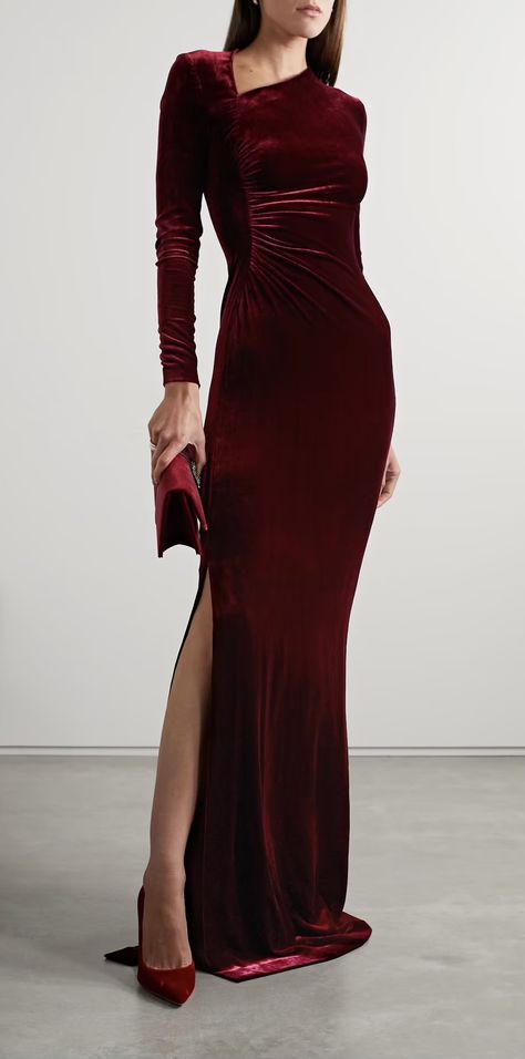 Velvet Dresses Outfit, Velvet Dress Long, Designer Maxi Dress, Red Velvet Dress, Velvet Clothes, Velvet Gown, Designer Evening Dresses, Elegant Party Dresses, Dress Autumn