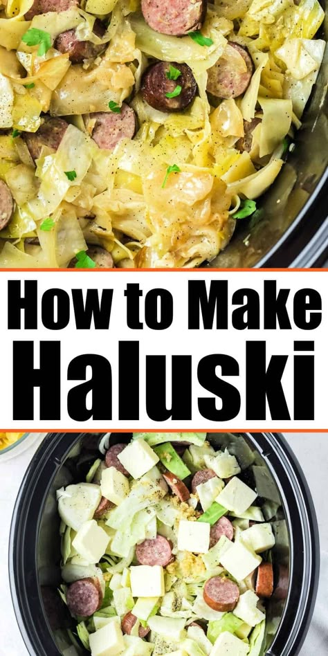 Cabbage And Noodles With Kielbasa Crock Pot, Kielbasa And Cabbage Recipes Crockpot, Crock Pot Haluski, Haluski Recipe Kielbasa, Cabbage Crock Pot Recipes, Haluski Crockpot, Instant Pot Haluski, Cabbage Sausage Recipes Crockpot, Recipes Using Kluski Noodles